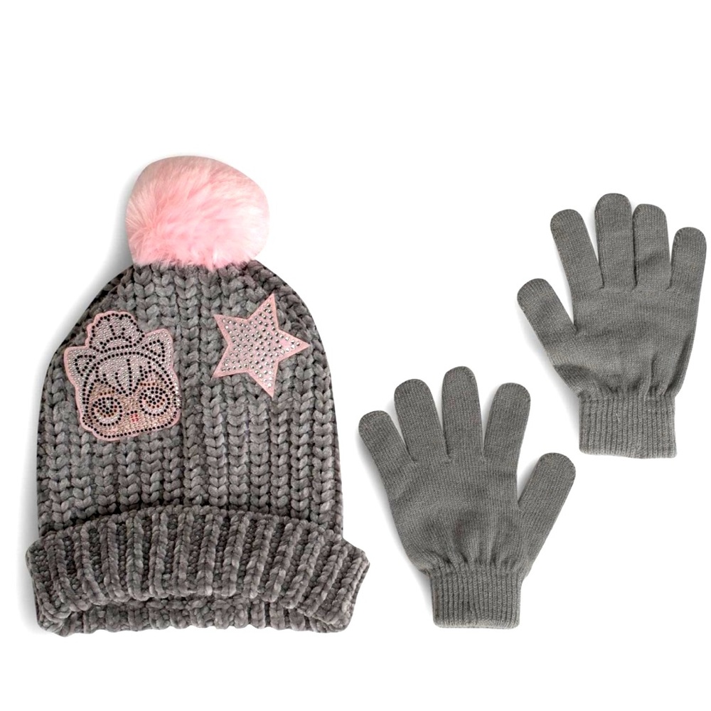 LOL Surprise Soft Chenille Winter Hat & Gloves Set for Girls with pompom